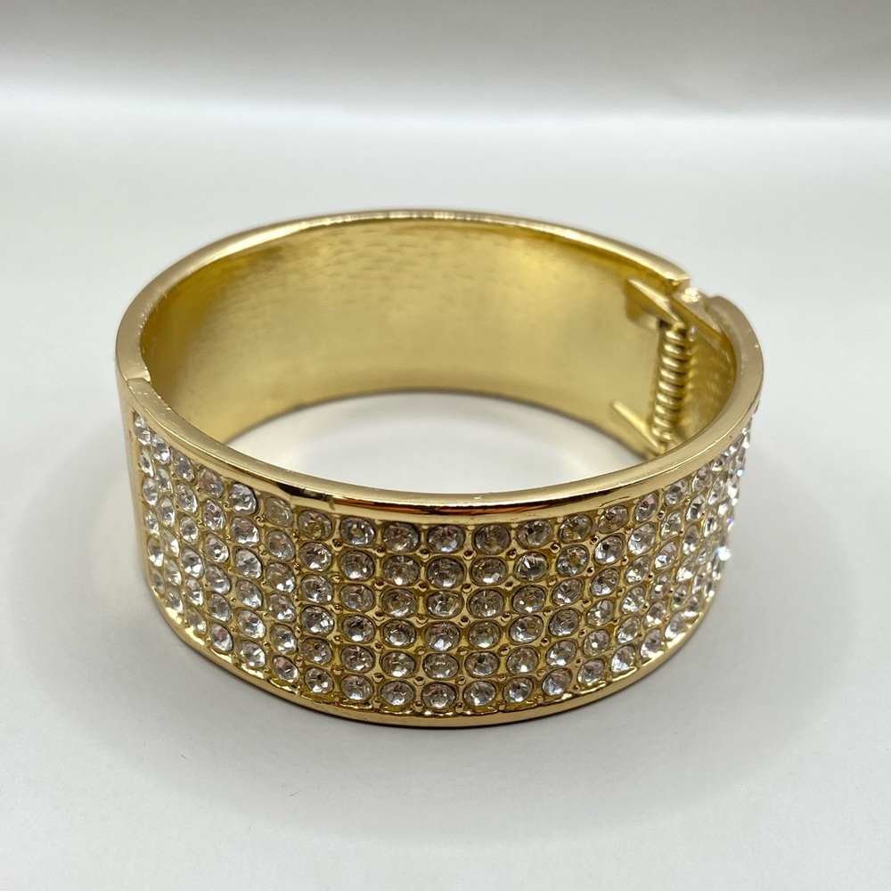 Cold Crystal Pave Hinged Fashion Bangle Bracelet